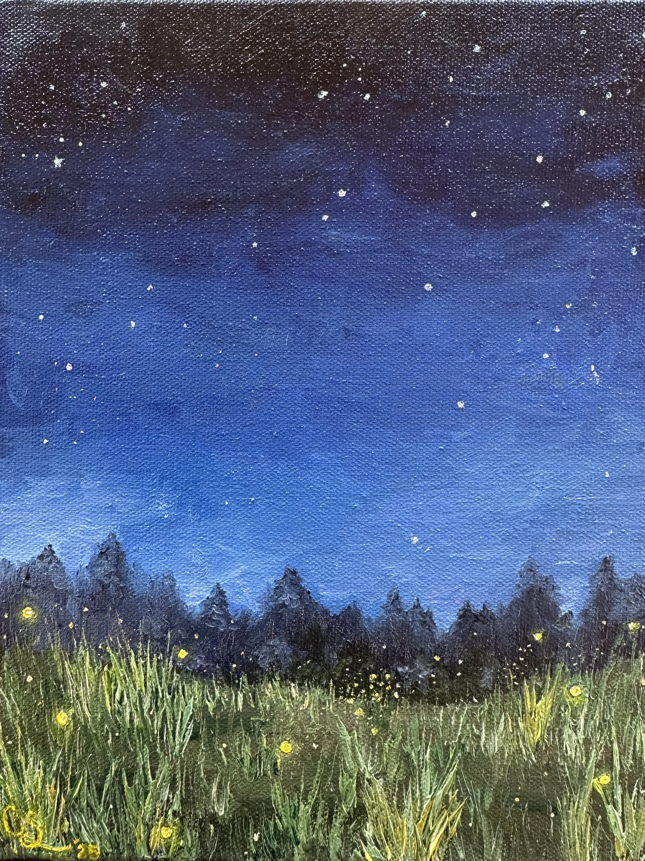 Nighttime Meadow - (An Original Oil Painting - 8x10")