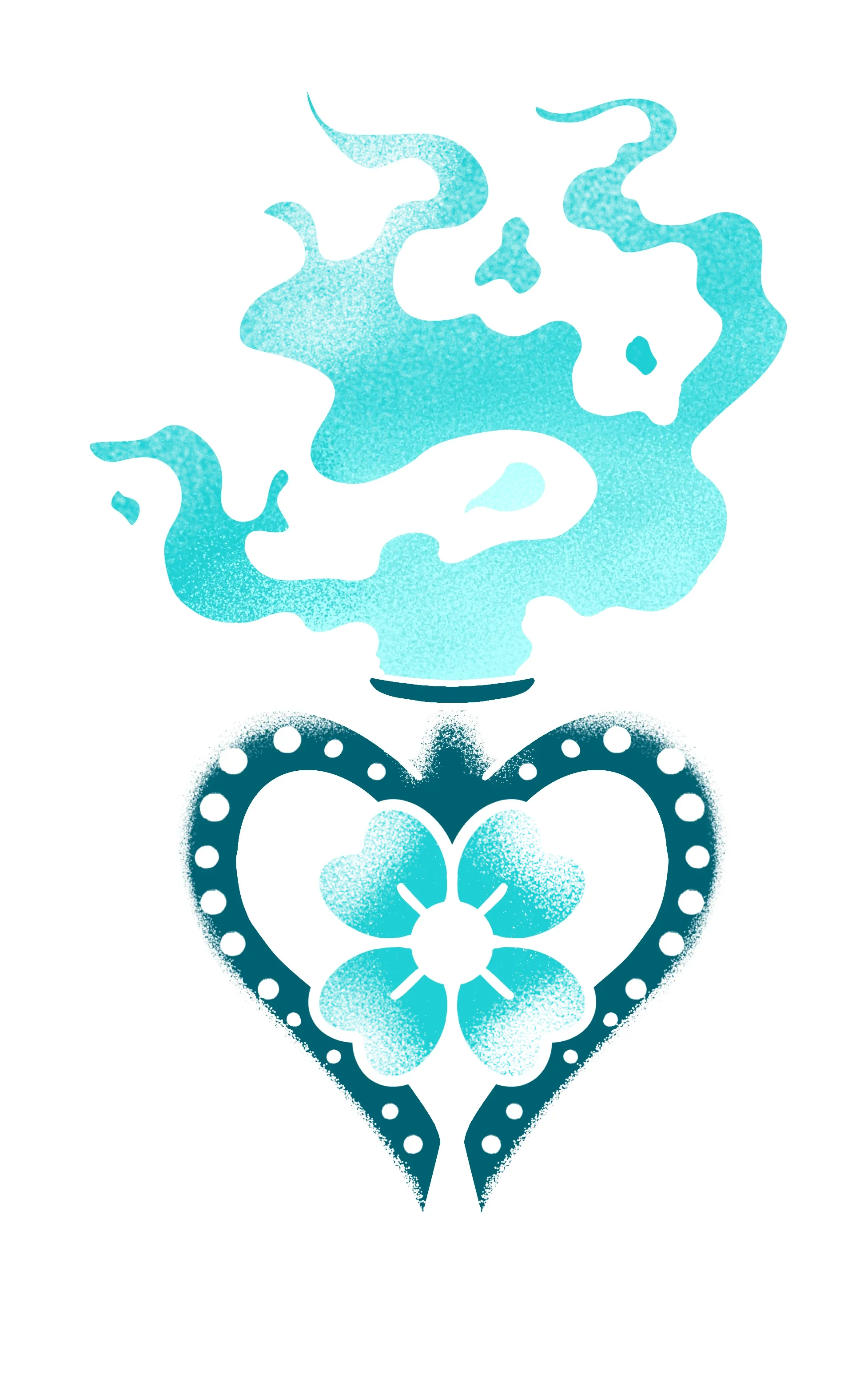 Illustration eines Herzens mit blumenförmigem Muster, aus dem Rauch aufsteigt.
