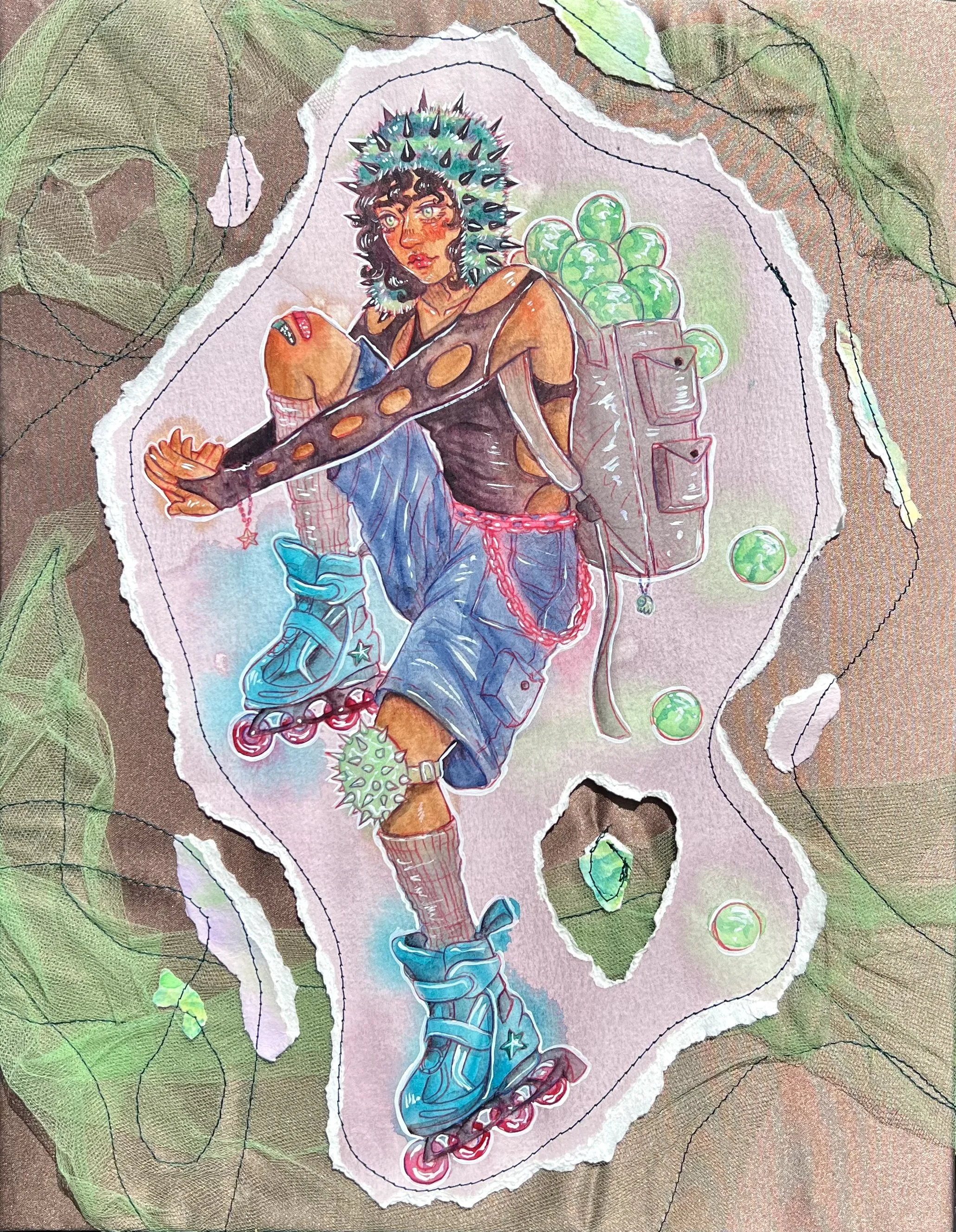 Solanum Blader --- 14"x11"  --- watercolor and colored pencil on paper and fabric ★ $150
