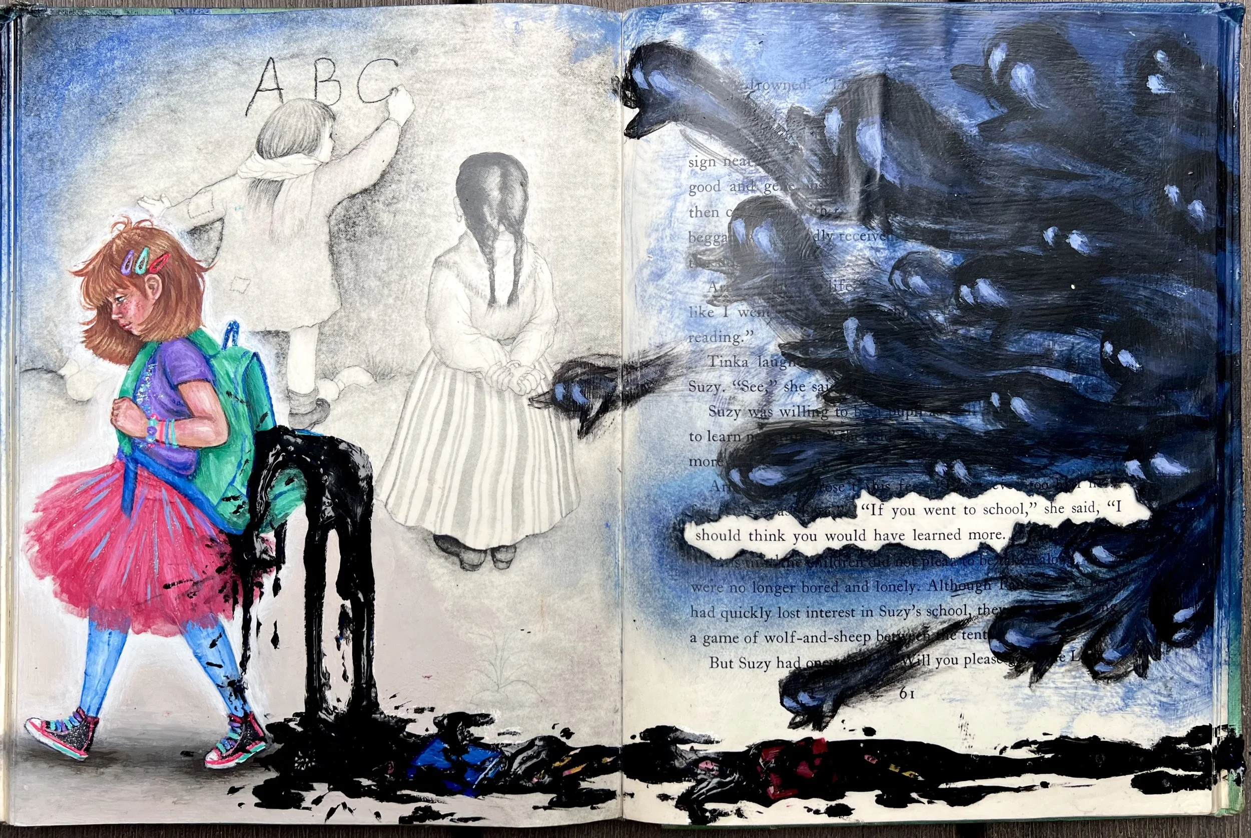 If You Went To School --- 9"x14"  ---  acrylic on a book