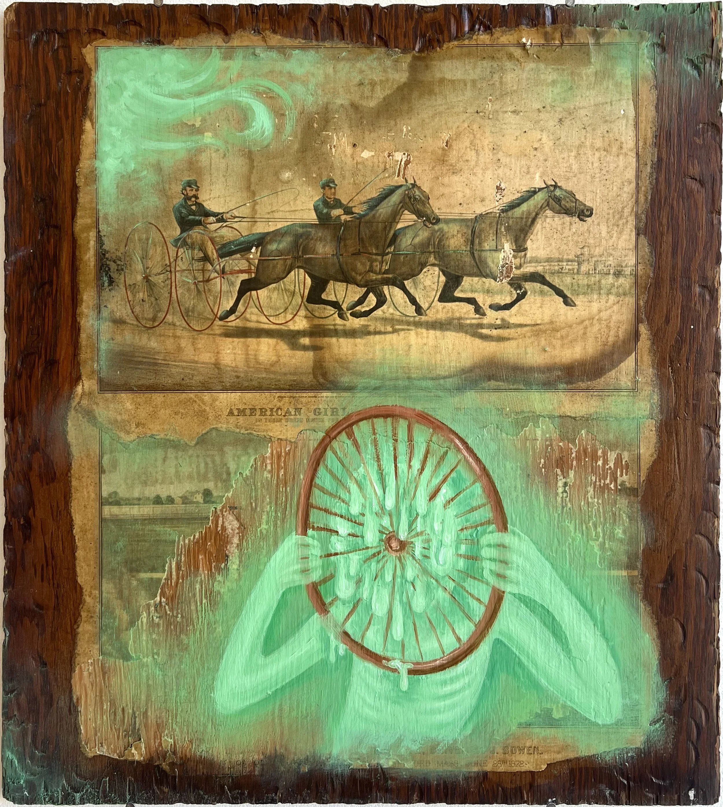 An Unfortunate Turn Of Events --- 20"x18"  ---  oil on wood and paper 