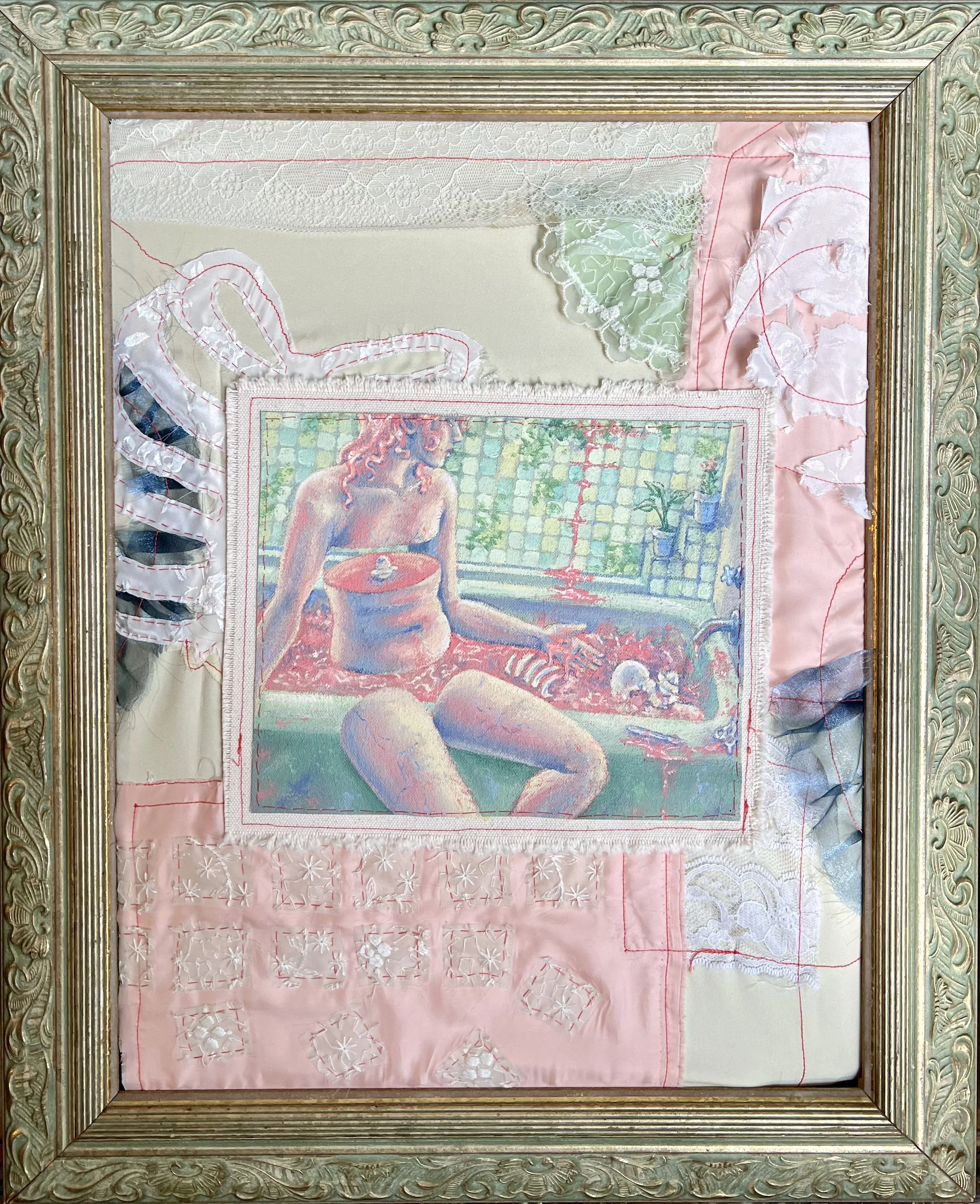 I Don't Need Those Parts Anyway --- 22"x18"  --- oil on canvas and fabric ★ $325