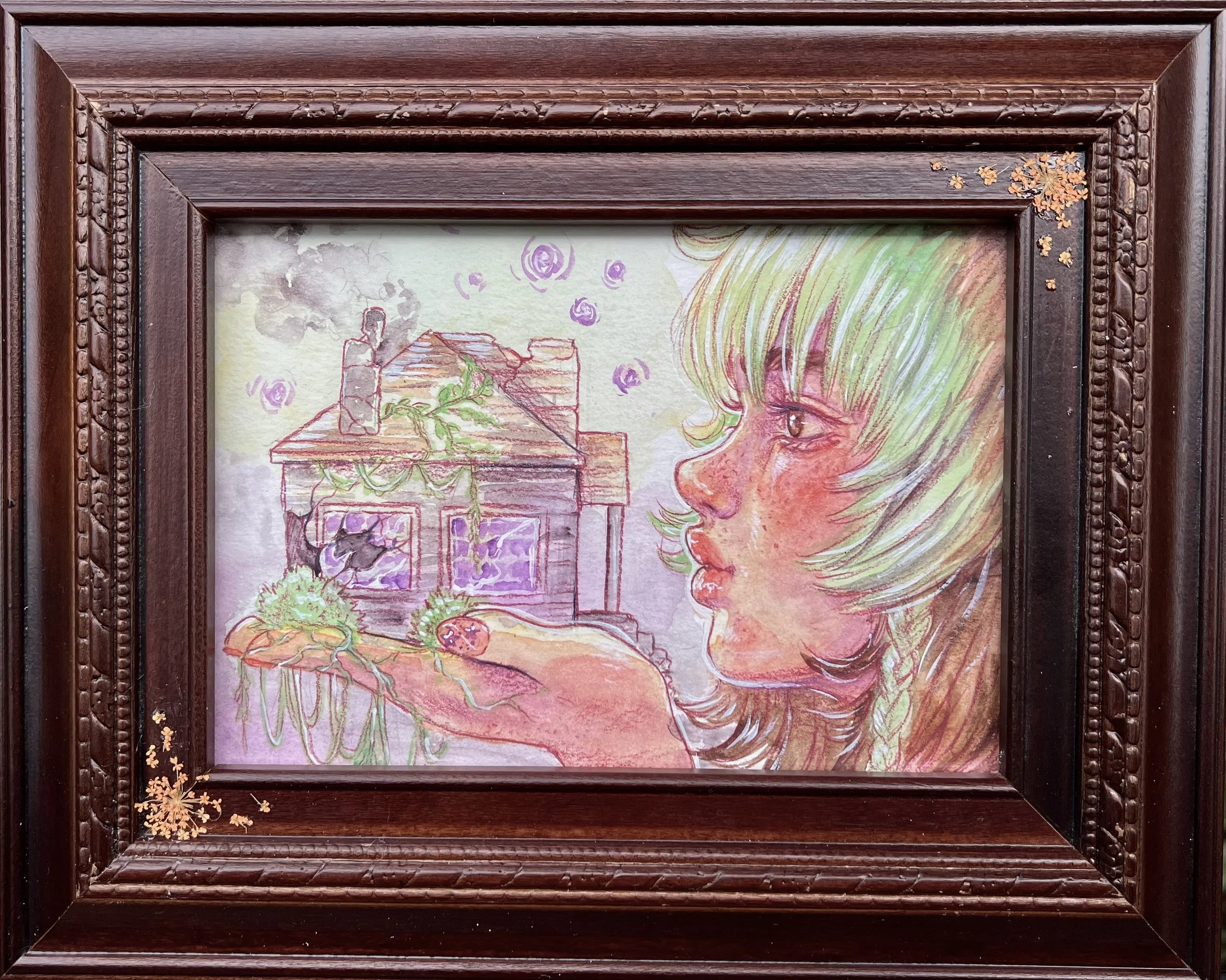 Are You In There? --- 8.5"x10.5"  --- watercolor and colored pencil on paper, framed ★ $65