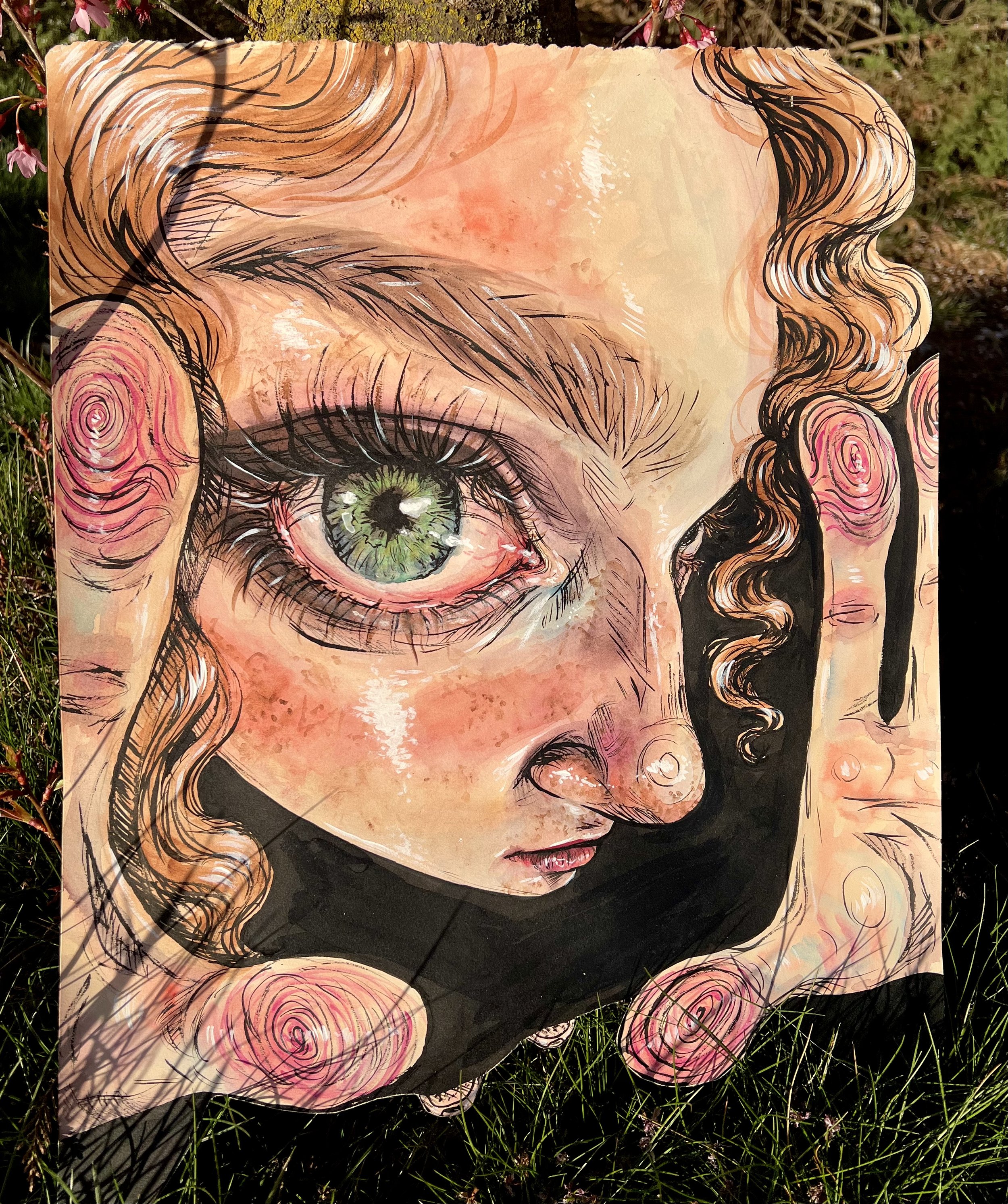 You There? --- 19"x15" --- Ink and Watercolor on Paper 