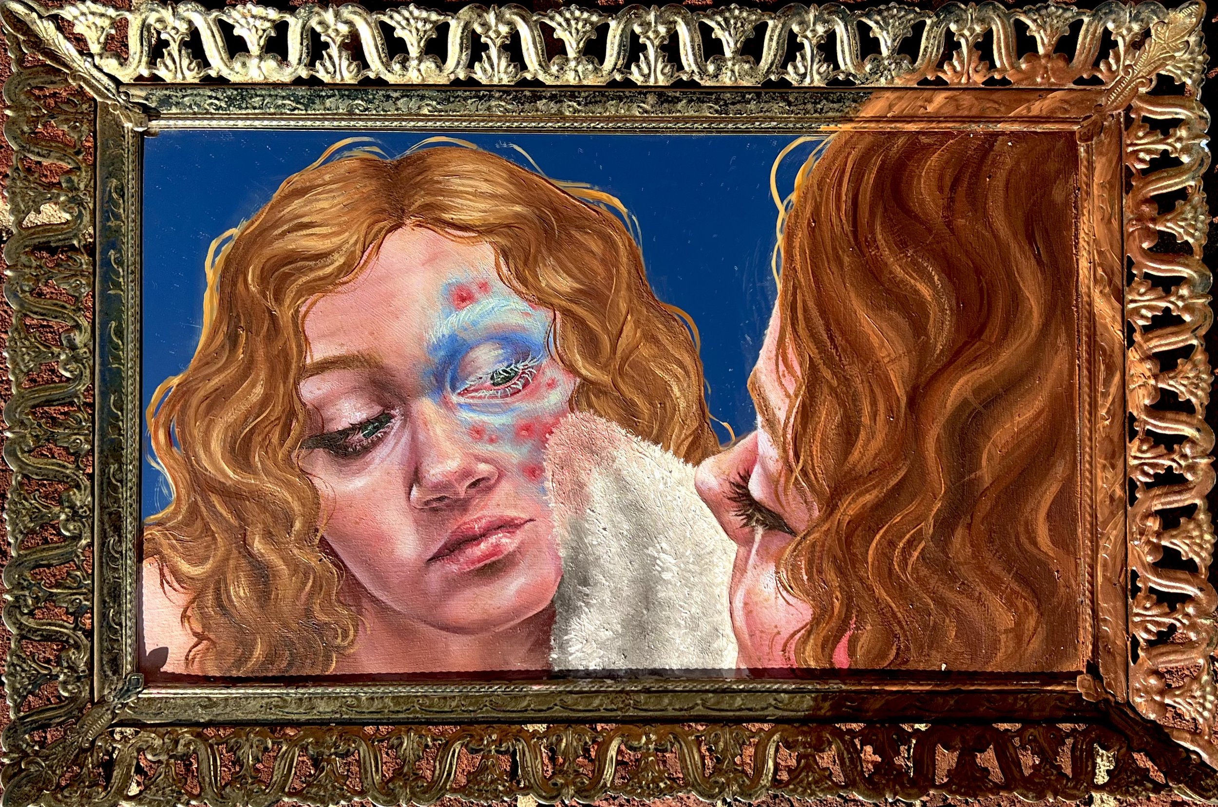 Take Her Swimming --- 10"x15"  --- oil on mirror