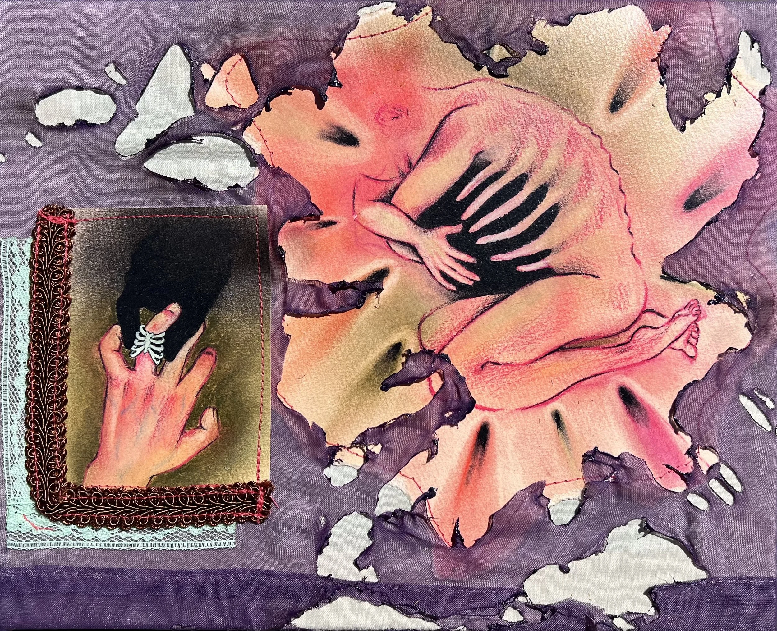 You'll Have a Family, Right? --- 8"x10" --- Nupastel on paper sewn to fabric 
