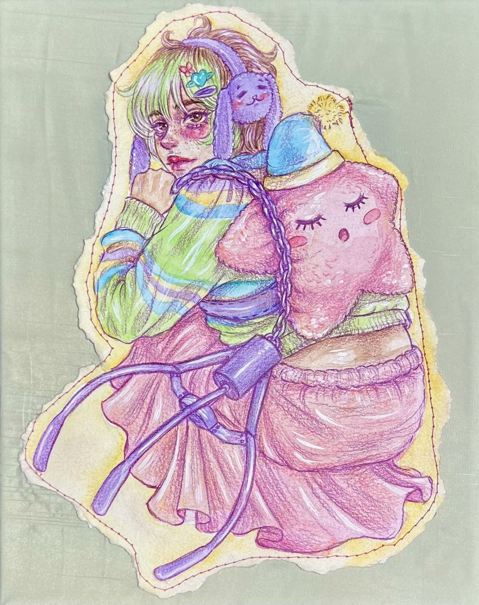 My Claw --- 10"x8"  ---  watercolor and colored pencil on paper and fabric ★ $75