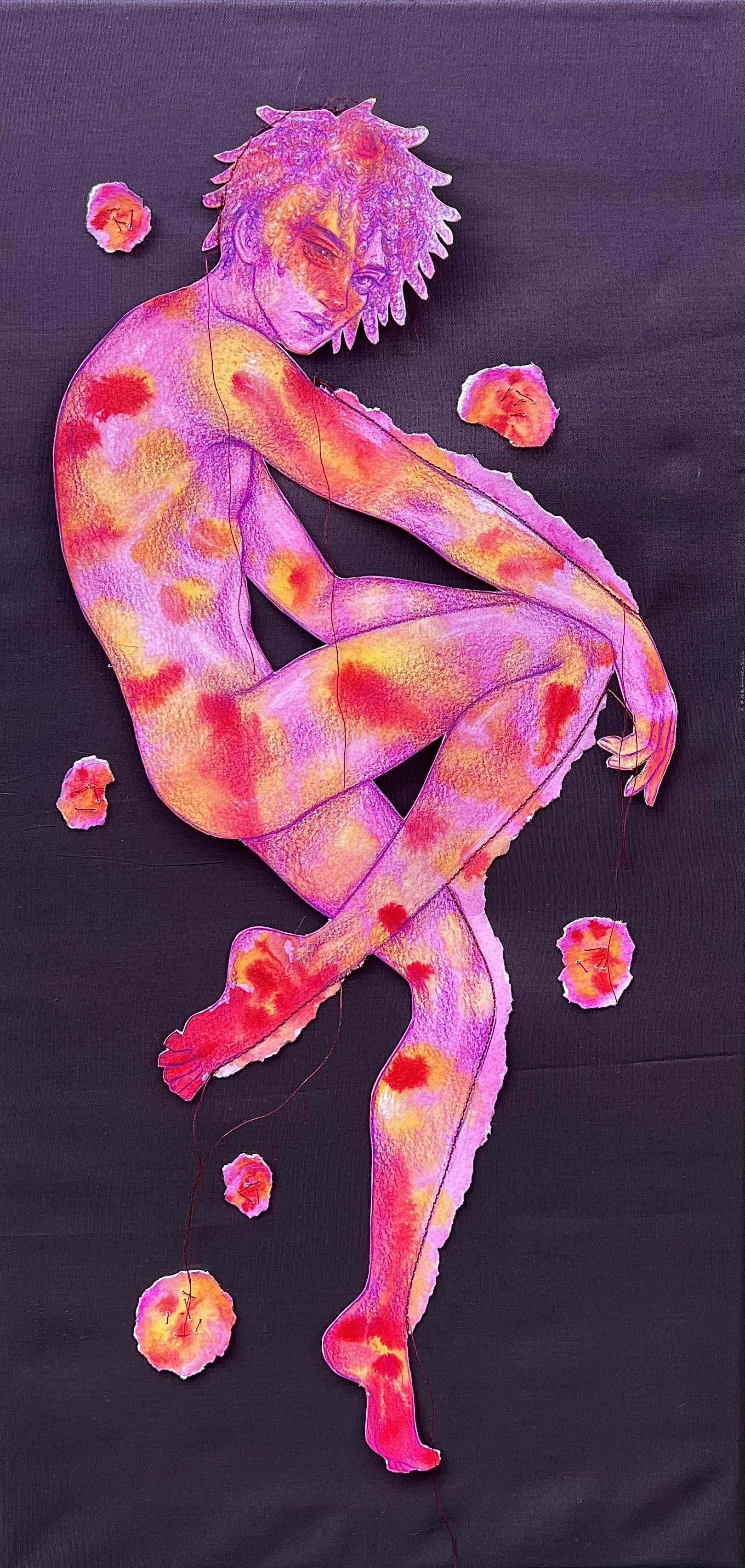 Siding with the Parasites #2 --- 20"x10"  ---  watercolor and colored pencil on paper and fabric ★ $80