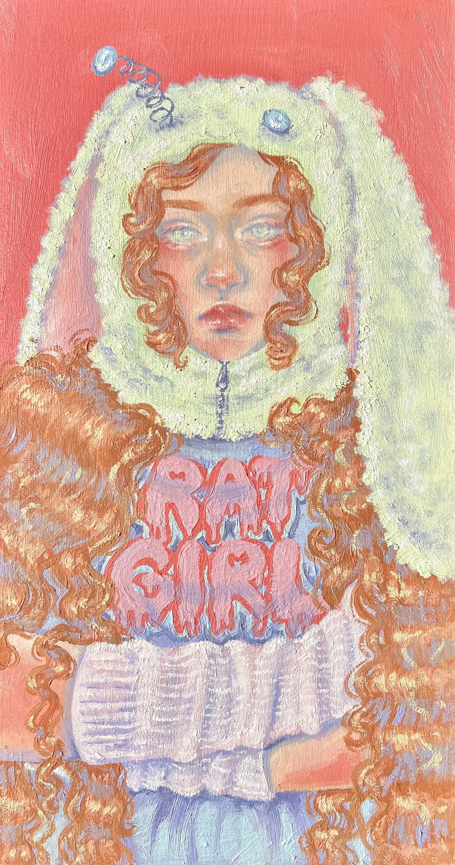Rat Girl, Bunny World --- 12.25"x6.5"  ---  oil on wood panel 