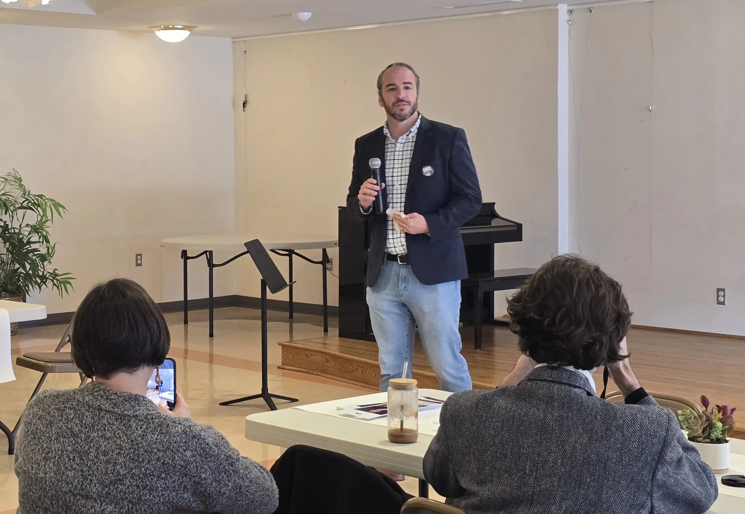 Pennsylvania senate candidate Bradley Merkl-Gump speaking to a group.