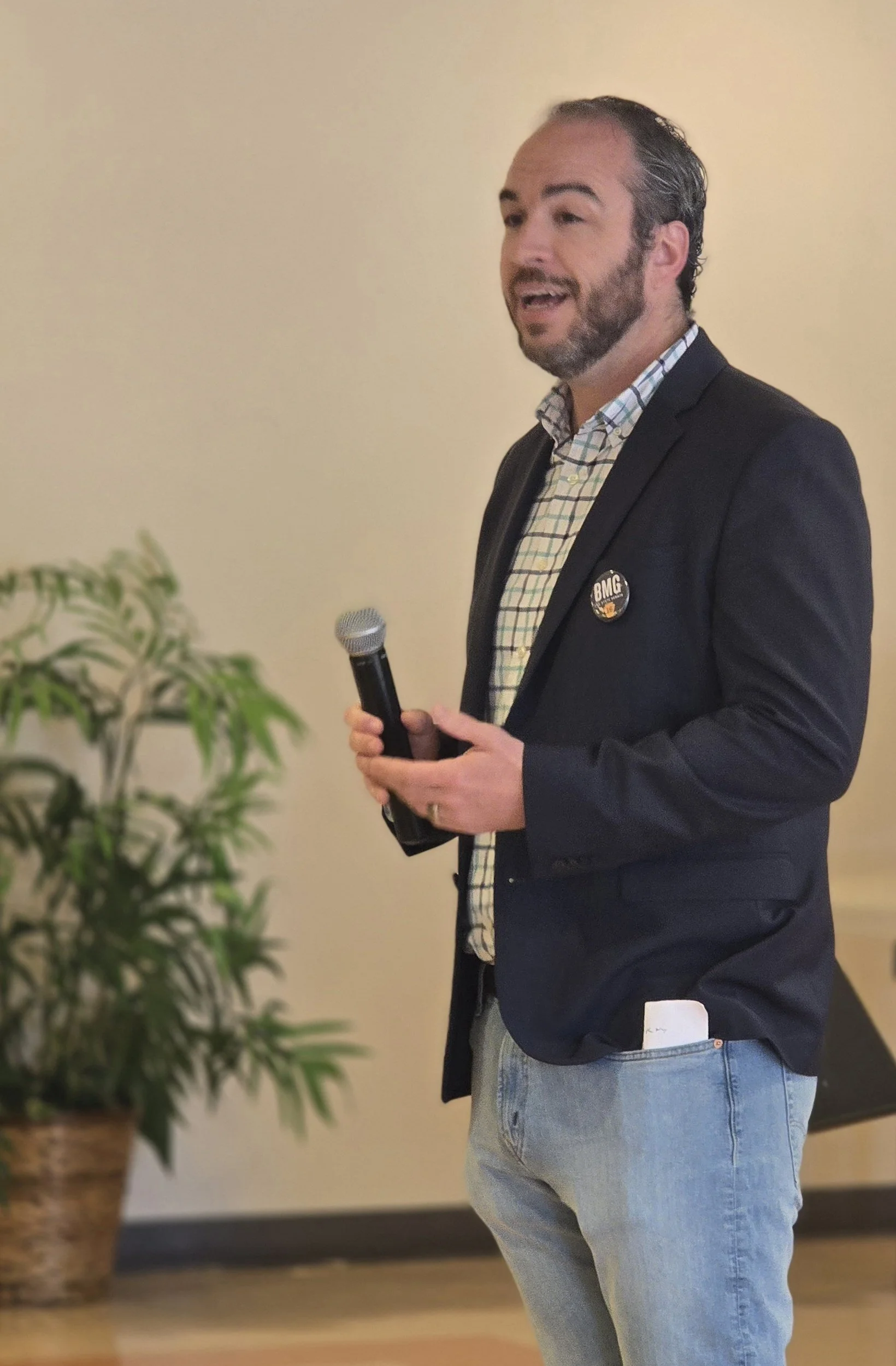 Pennsylvania senate candidate Bradley Merkl-Gump speaking to a group.
