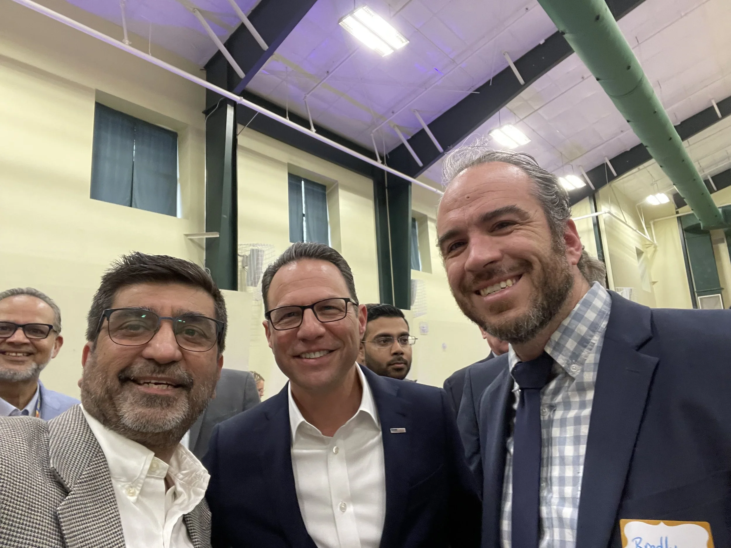 Pennsylvania senate candidate Bradley Merkl-Gump, Democrat for District 16, meets with Pennsylvania governor Josh Shapiro.