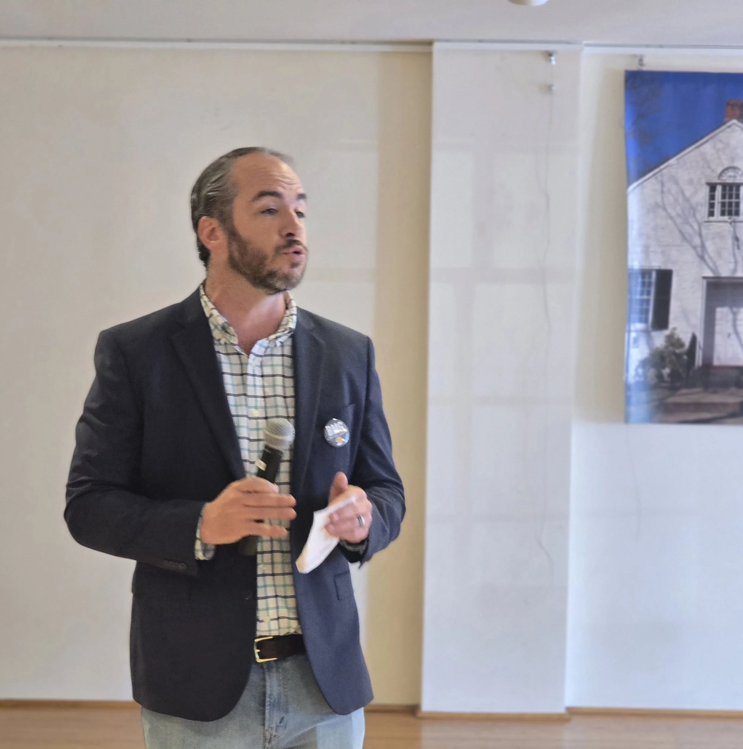 Pennsylvania senate candidate Bradley Merkl-Gump speaking to a group.