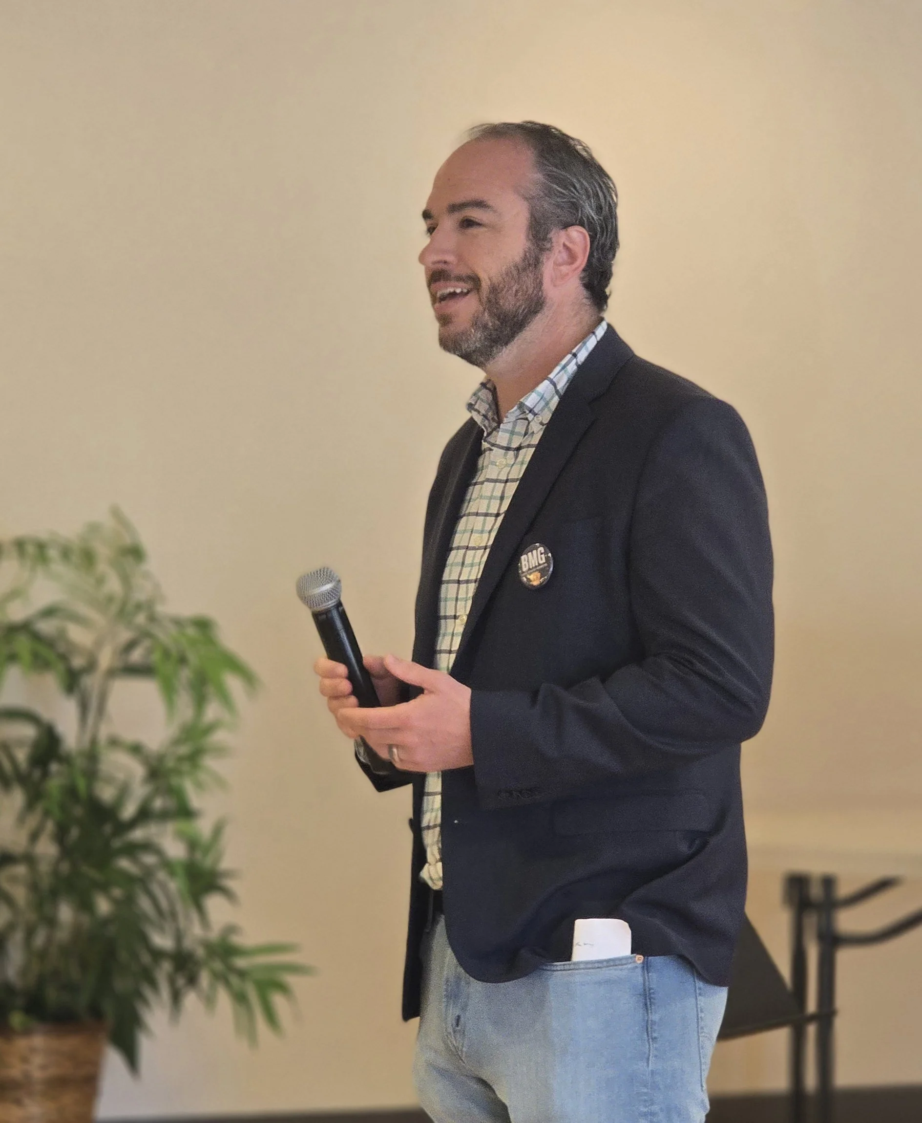Pennsylvania senate candidate Bradley Merkl-Gump speaking to a group.