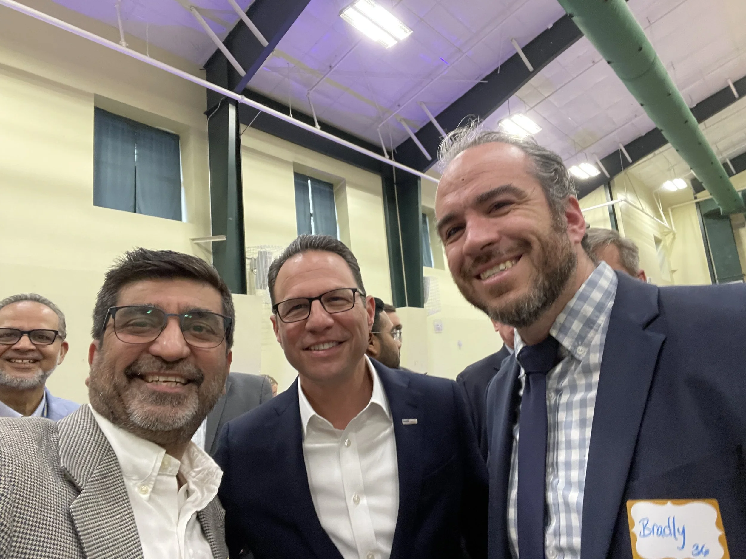Pennsylvania senate candidate Bradley Merkl-Gump, Democrat for District 16, meets with Pennsylvania governor Josh Shapiro.