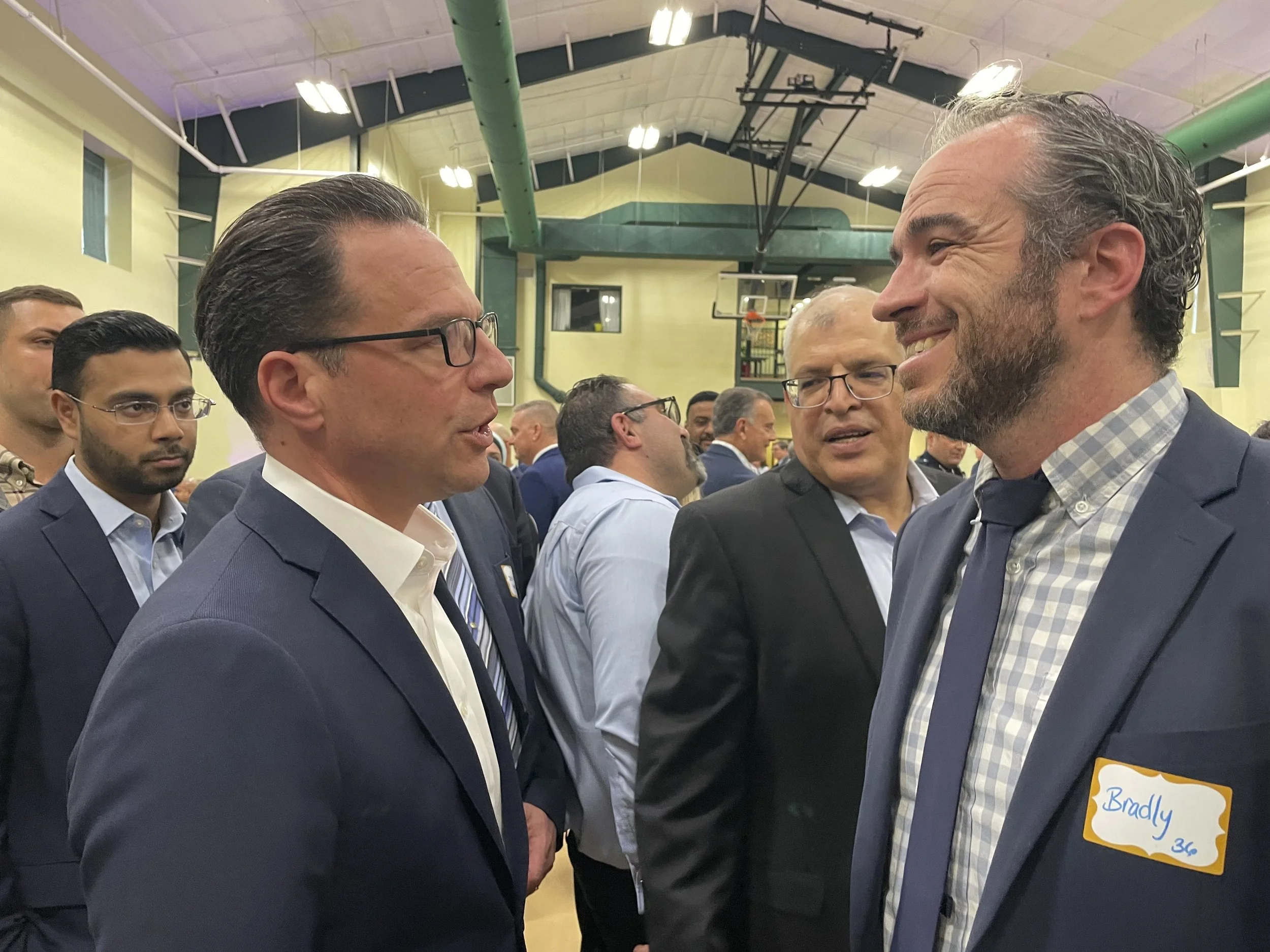Pennsylvania senate candidate Bradley Merkl-Gump, Democrat for District 16, meets with Pennsylvania governor Josh Shapiro.