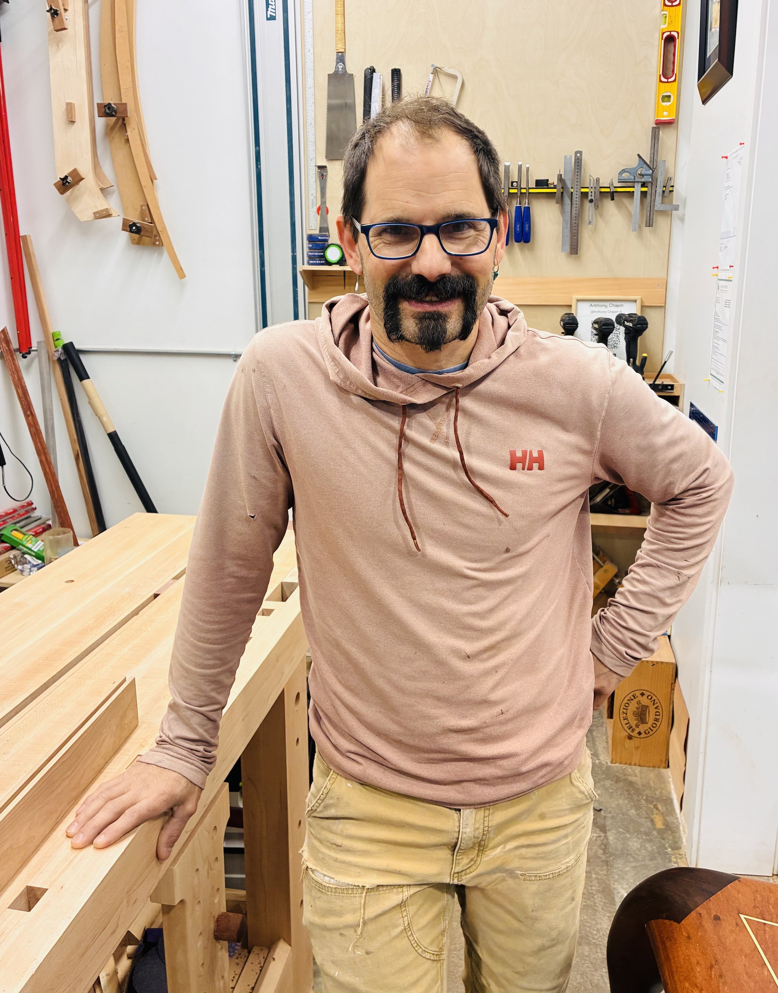 Ant Chapin of Carpenter Ant at his workbench in the Sunnyland Sawdust Collective