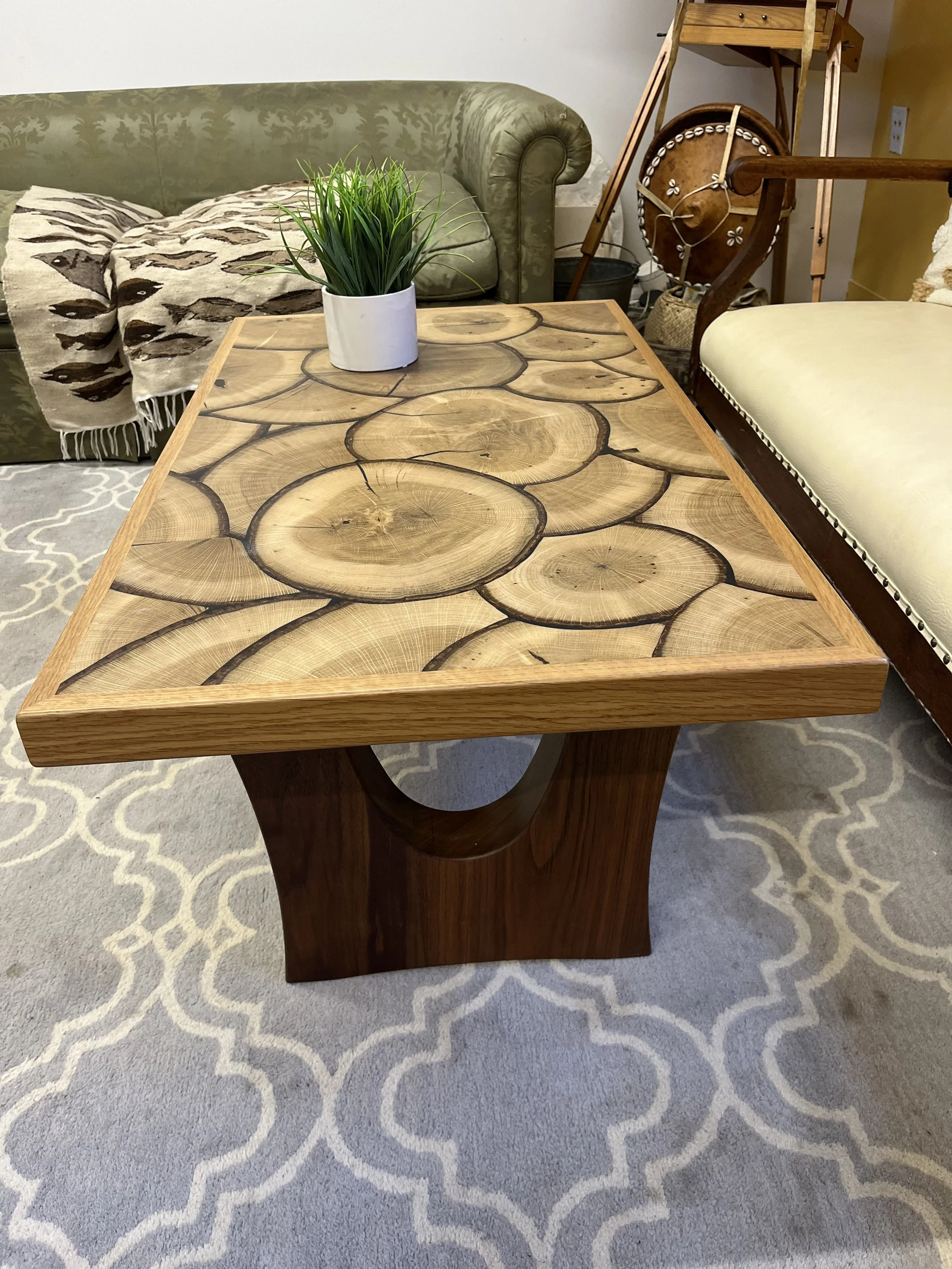 Oregon White-oak banana chip table with walnut base by Carpenter Ant LLC