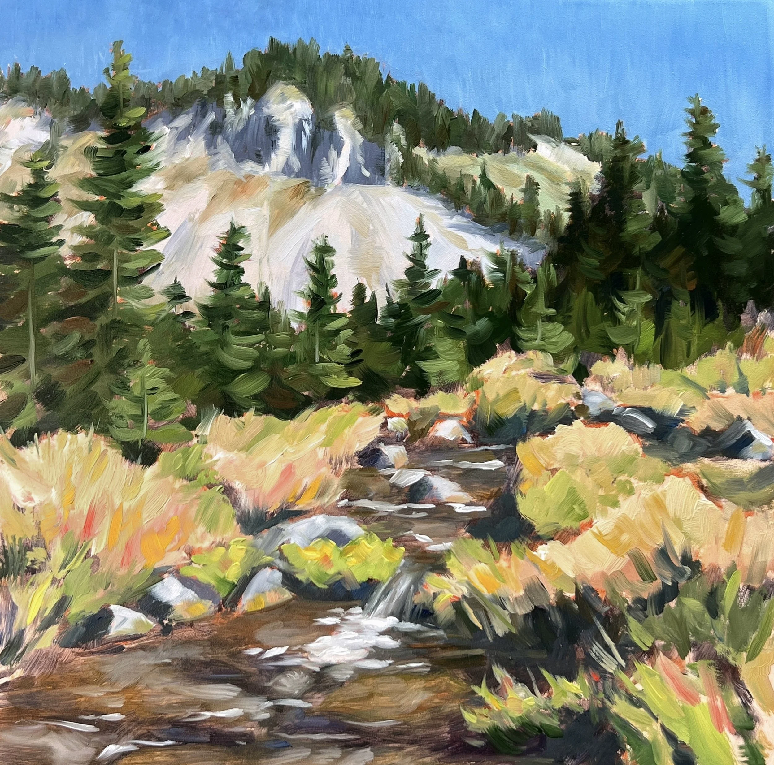 Paradise River along the Skyline Trail, Oil on Panel, 12 x 12 inches