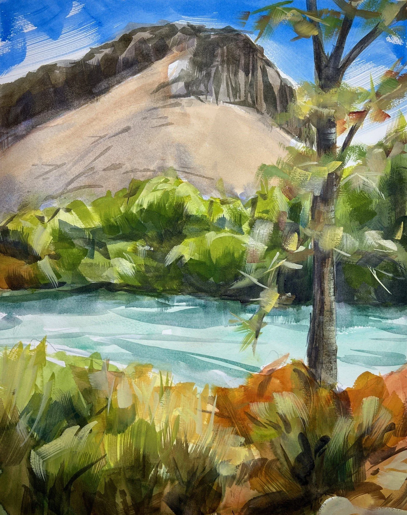 Tieton River Bluff, Watercolor on Paper, 4 x 6 inches