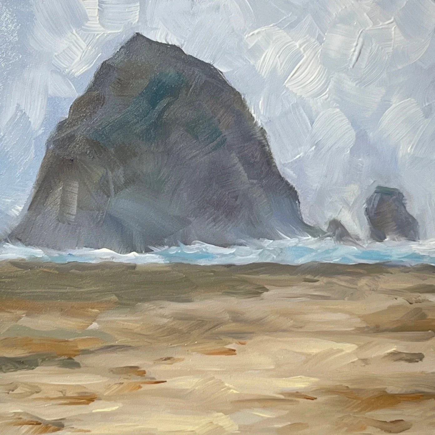 Haystack Rock - Cannon Beach, Oil on Panel, 6 x 6 inches