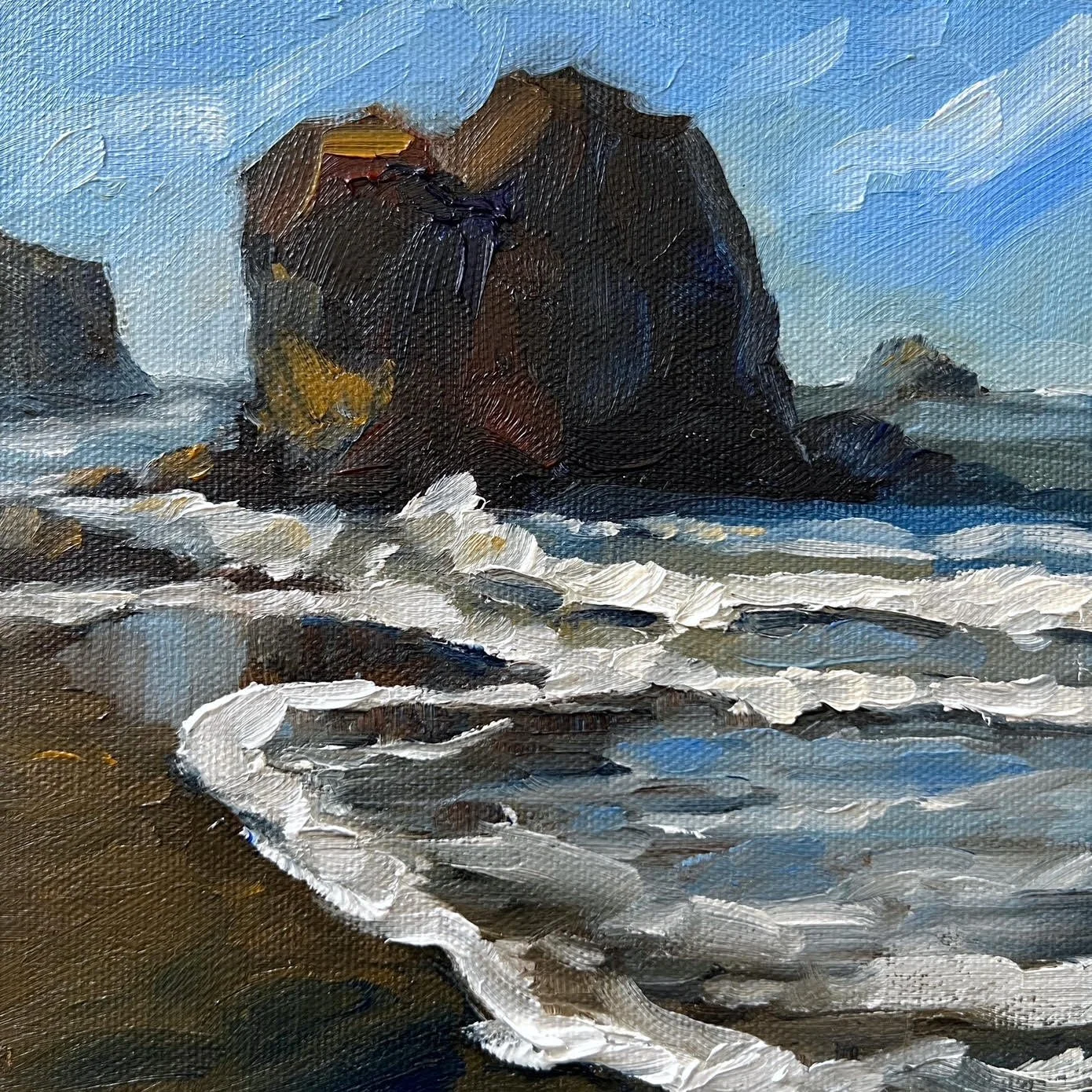 Sea Stack - Harris Beach State Park, Oil on Panel, 6 x 6 inches