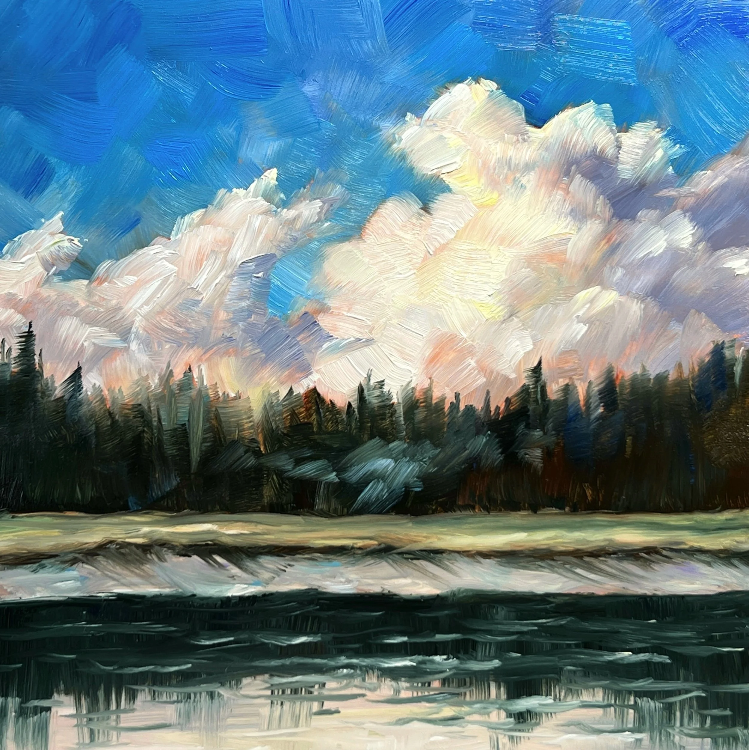 Long Island Slough - Willapa Bay, Oil on Cradled Panel, 6 x 6 inches