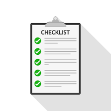 Checklist on a clipboard with five green checkmarks indicating completed items.