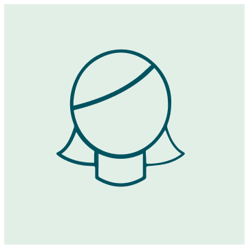 Simple line drawing of a person's head with medium-length hair.