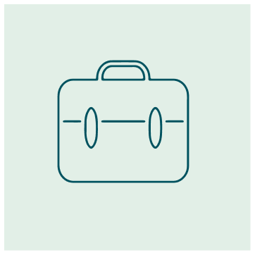 Outline of a briefcase or suitcase on a light green background.