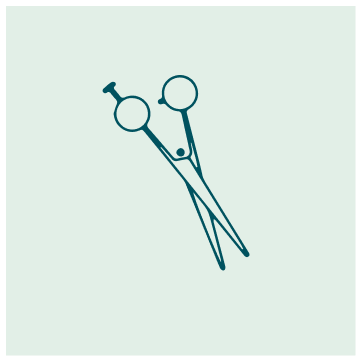 Illustration of two medical probes or instruments crossed on a light green background.