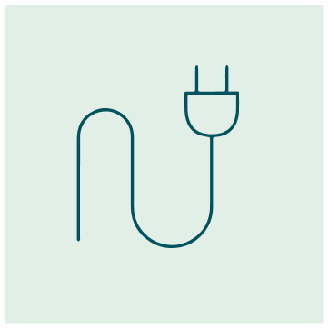 Drawing of a simple electrical plug and cord on a light green background.