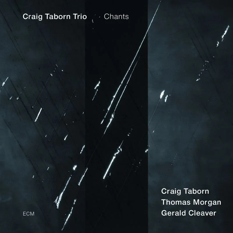 Album cover featuring dark background with white streaks and the text "Craig Taborn Trio," "Chants," and names "Craig Taborn, Thomas Morgan, Gerald Cleaver."