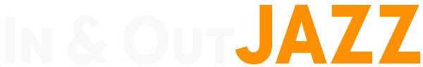Logo of In & Out Jazz with white and orange text on a transparent background