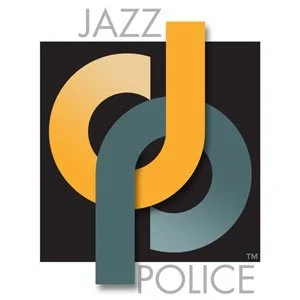 Jazz Police logo with stylized initials J and P in gold and teal, black background.