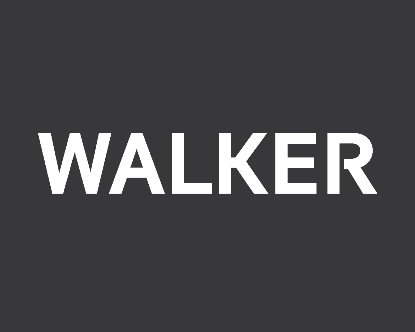 The word 'WALKER' in large white letters on a dark gray background.