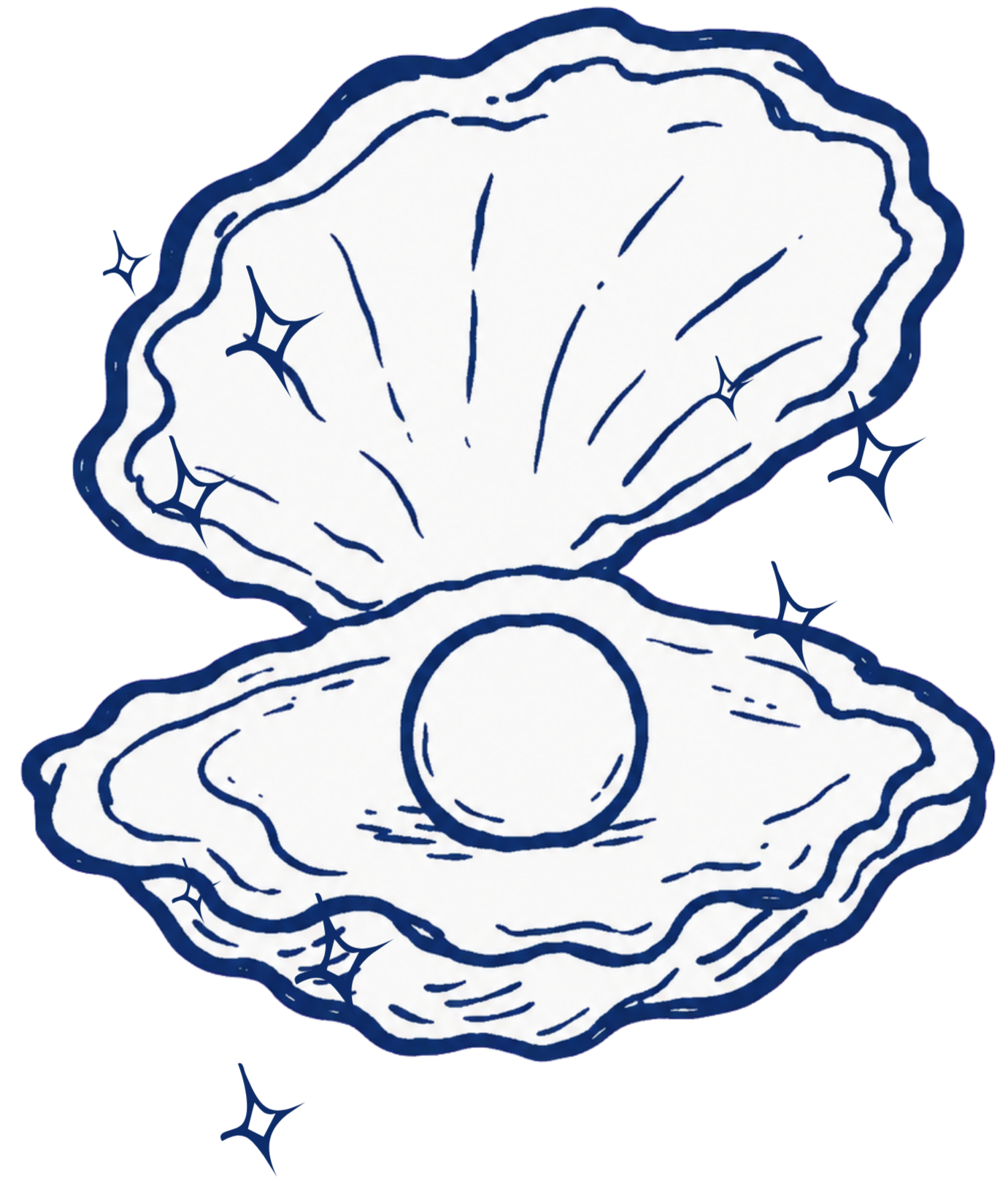 Illustration of two open oysters with a pearl inside each shell.