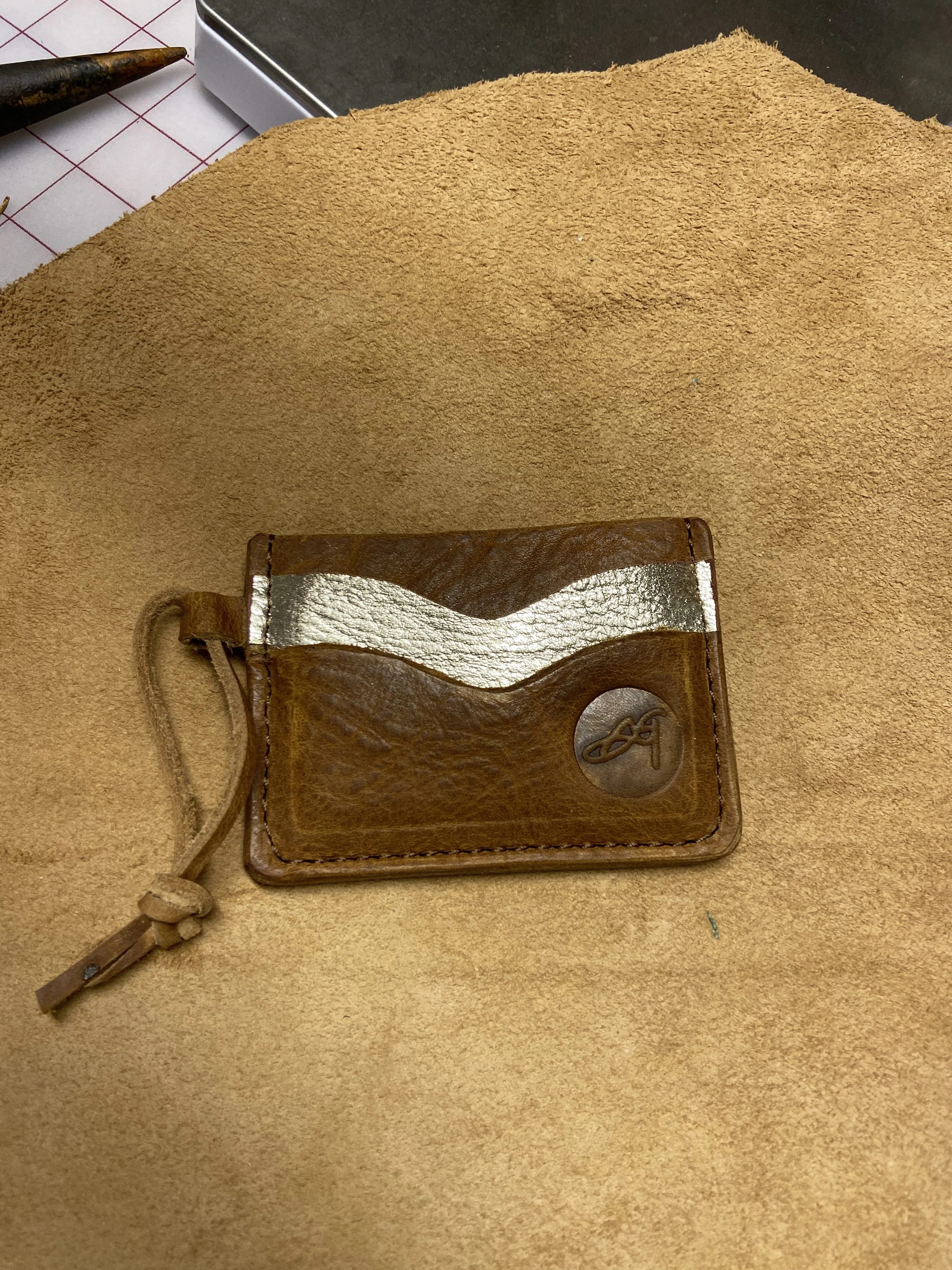 The "Luna"Leather & Metallic Gold Card Holder