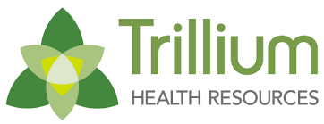 Trillium Health Resources logo with green and yellow floral design and company name