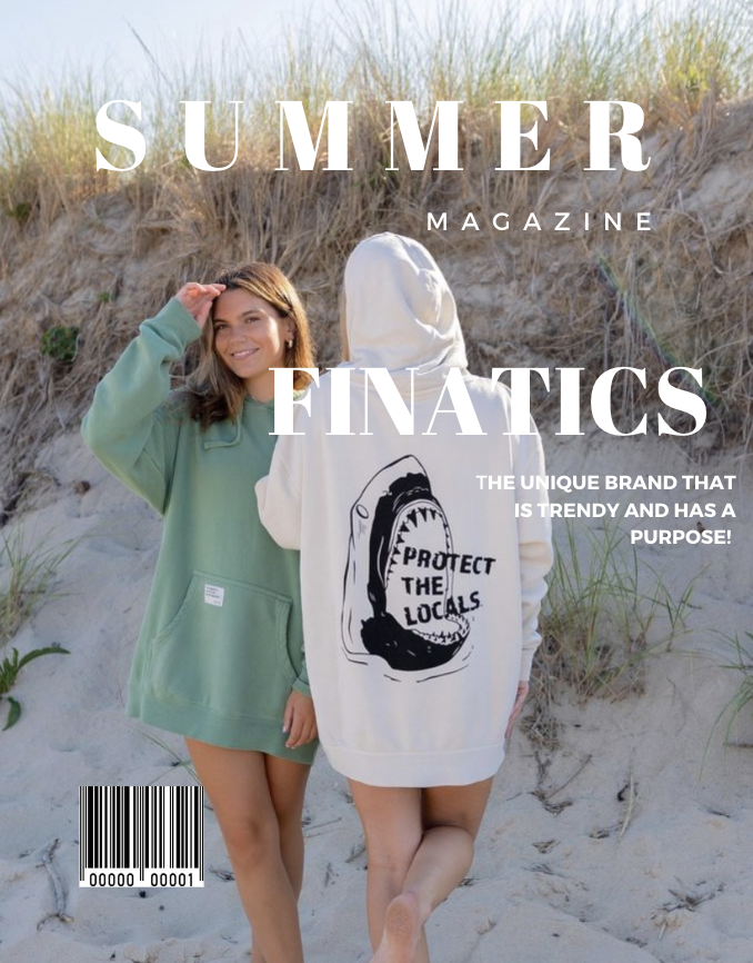 A summer magazine cover featuring two women on the beach, one smiling and the other with her back turned, wearing a white hoodie with a graphic that says 'Protect the Locals' and the word 'Summer' in large white letters at the top.