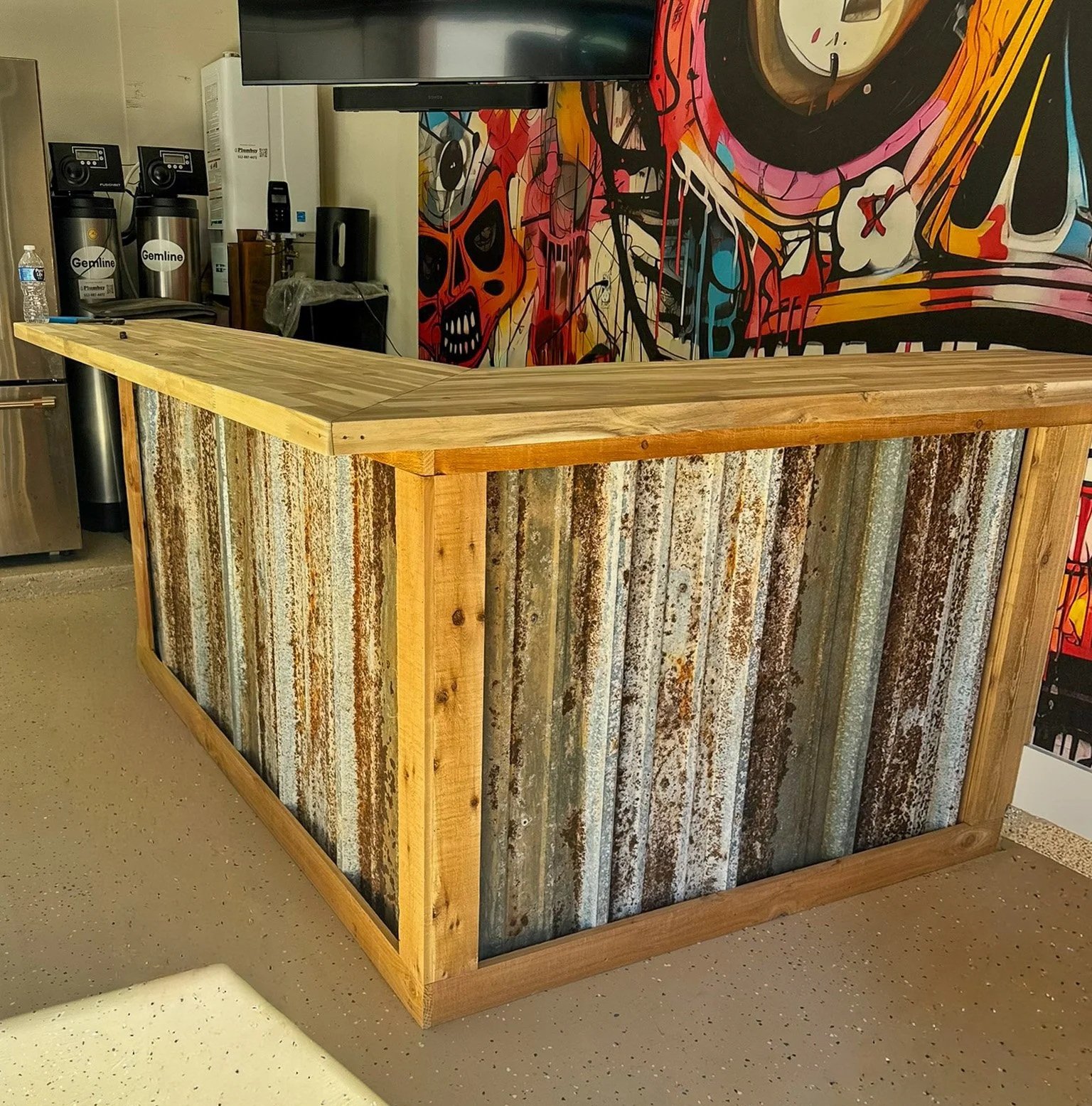 Custom Garage Bar Distressed Metal and Reclaimed Wood