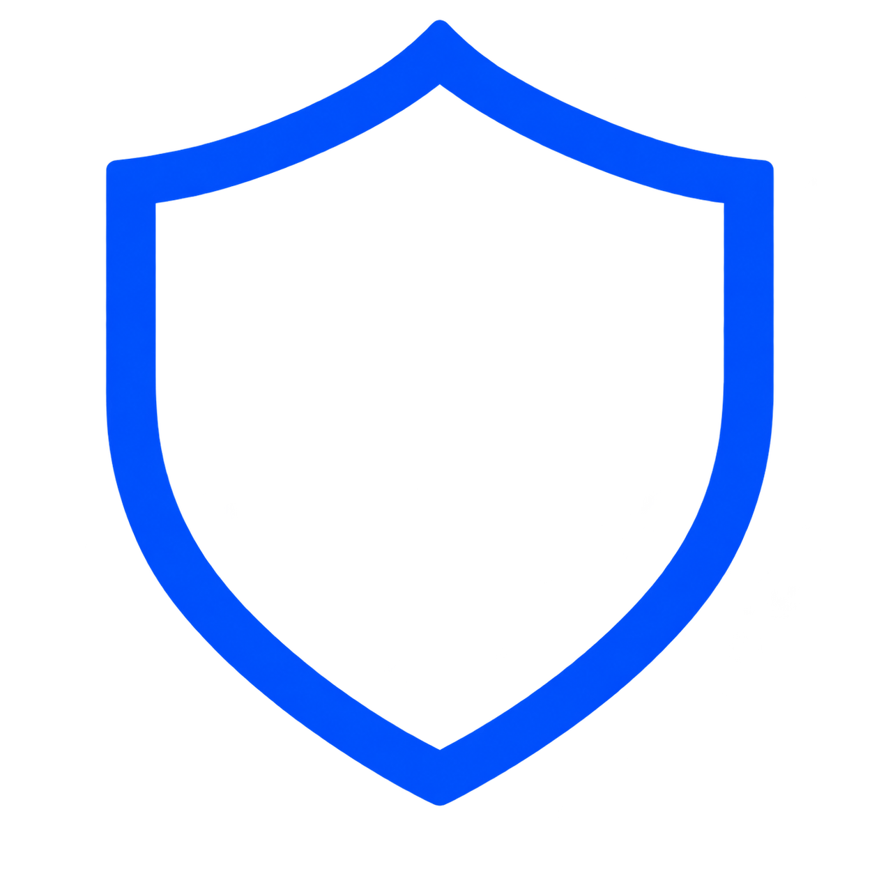 A blue shield outline symbolizing security or protection.
