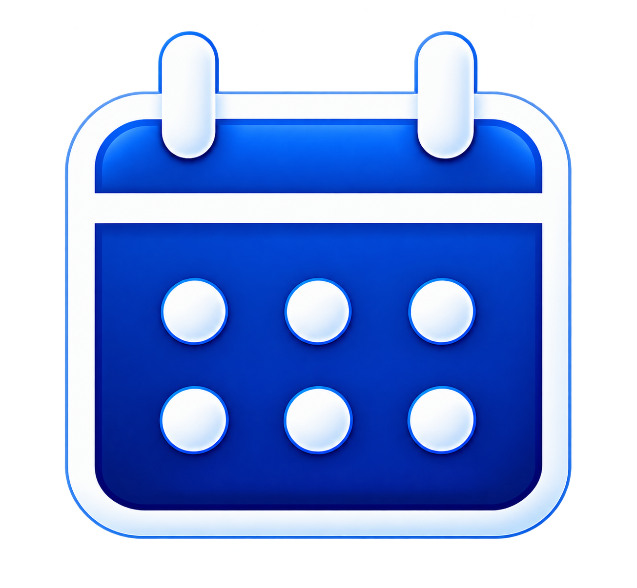 Digital calendar icon with six white dots representing dates