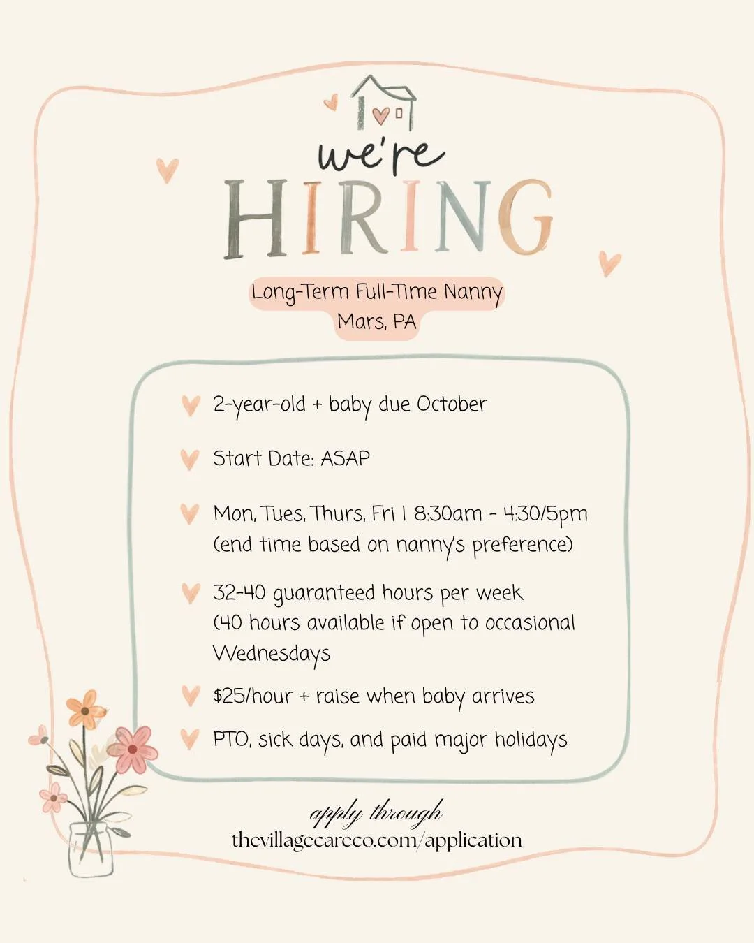 A sweet 2-year-old, a baby on the way, and a family ready to welcome the right nanny to grow with them long term 🤍

Based in Mars, PA, this kind and respectful family is looking for someone who will truly feel like part of their home ✨ 

Don&rsquo;t