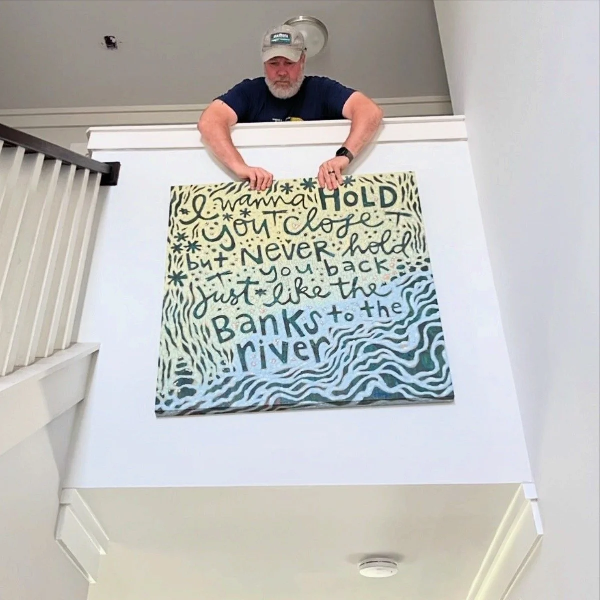 Large acrylic negative space painting, family song, commission