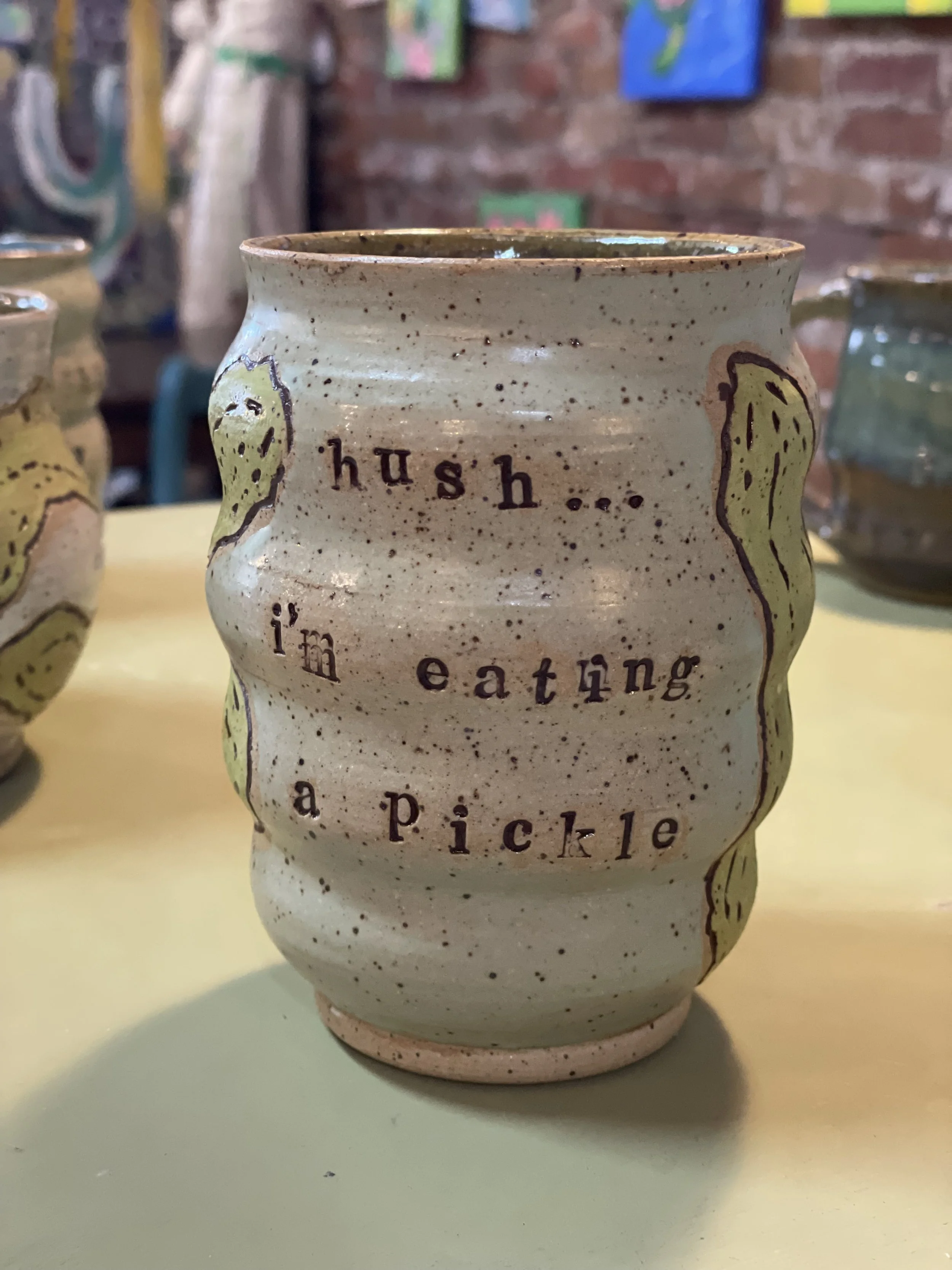 stoneware clay hand carved mug