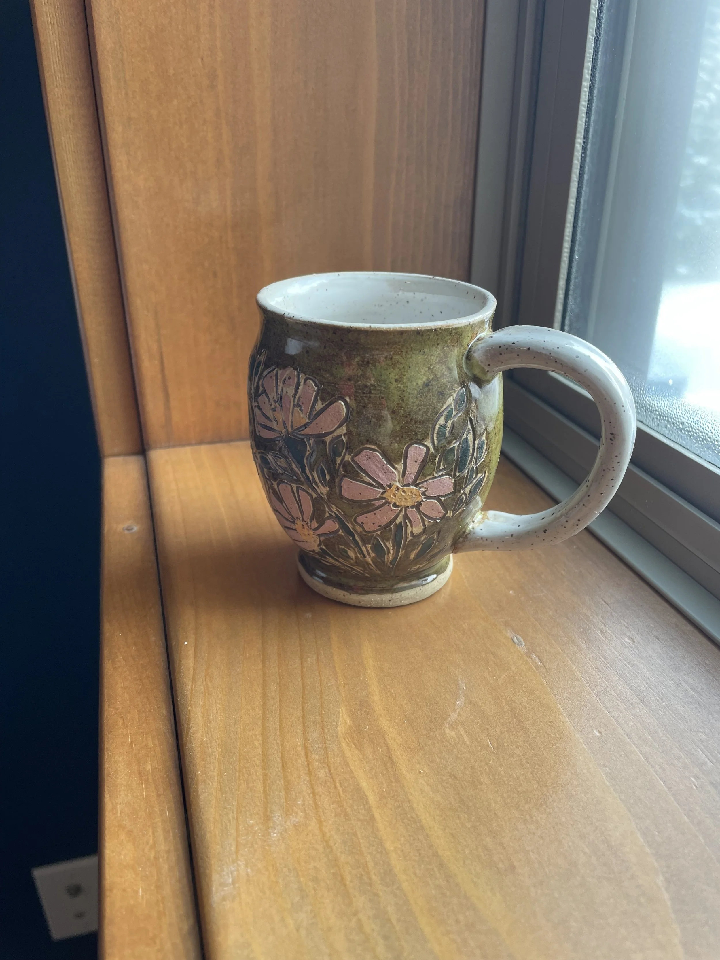 stoneware clay hand carved mug