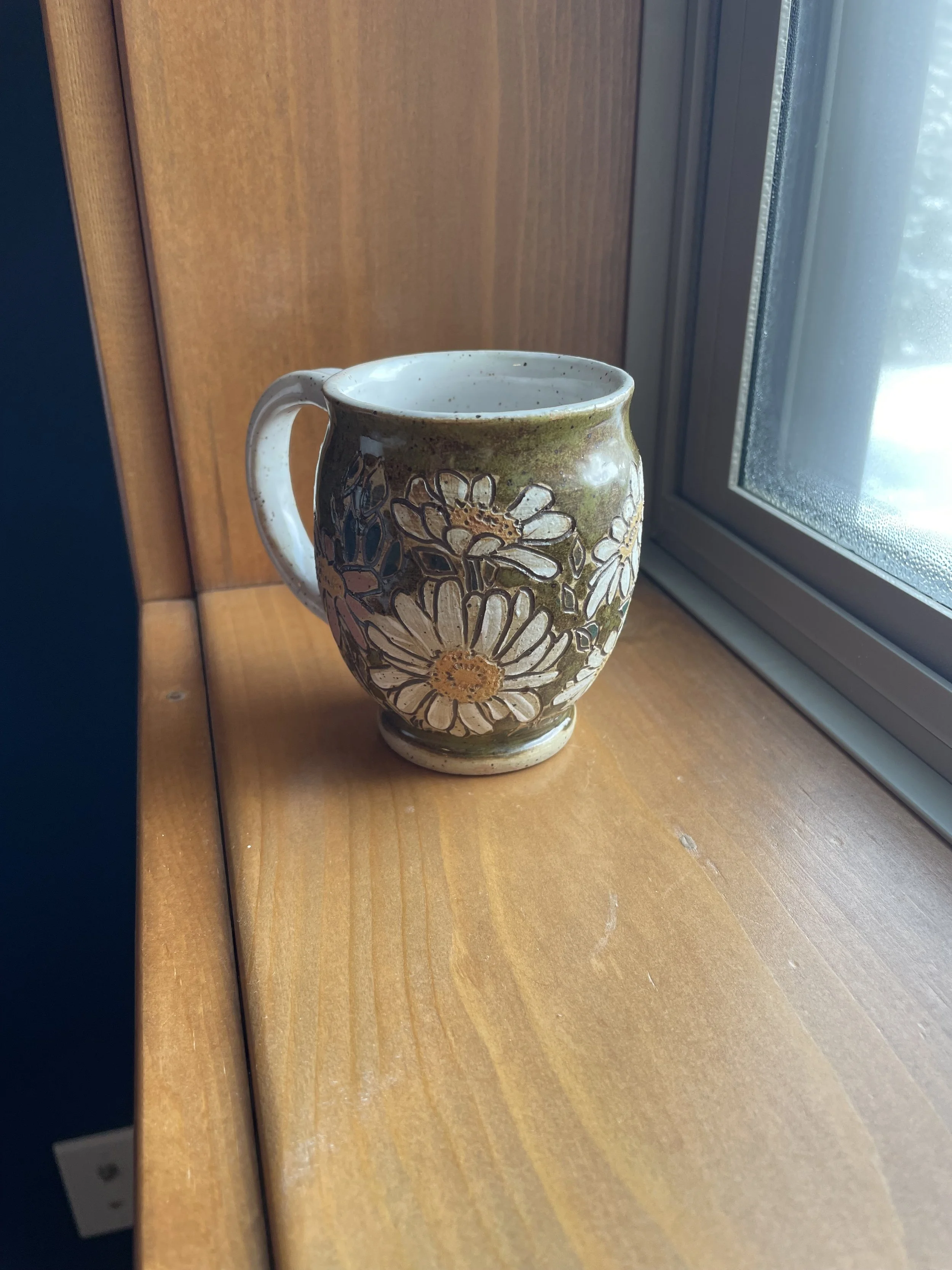 stoneware clay hand carved mug