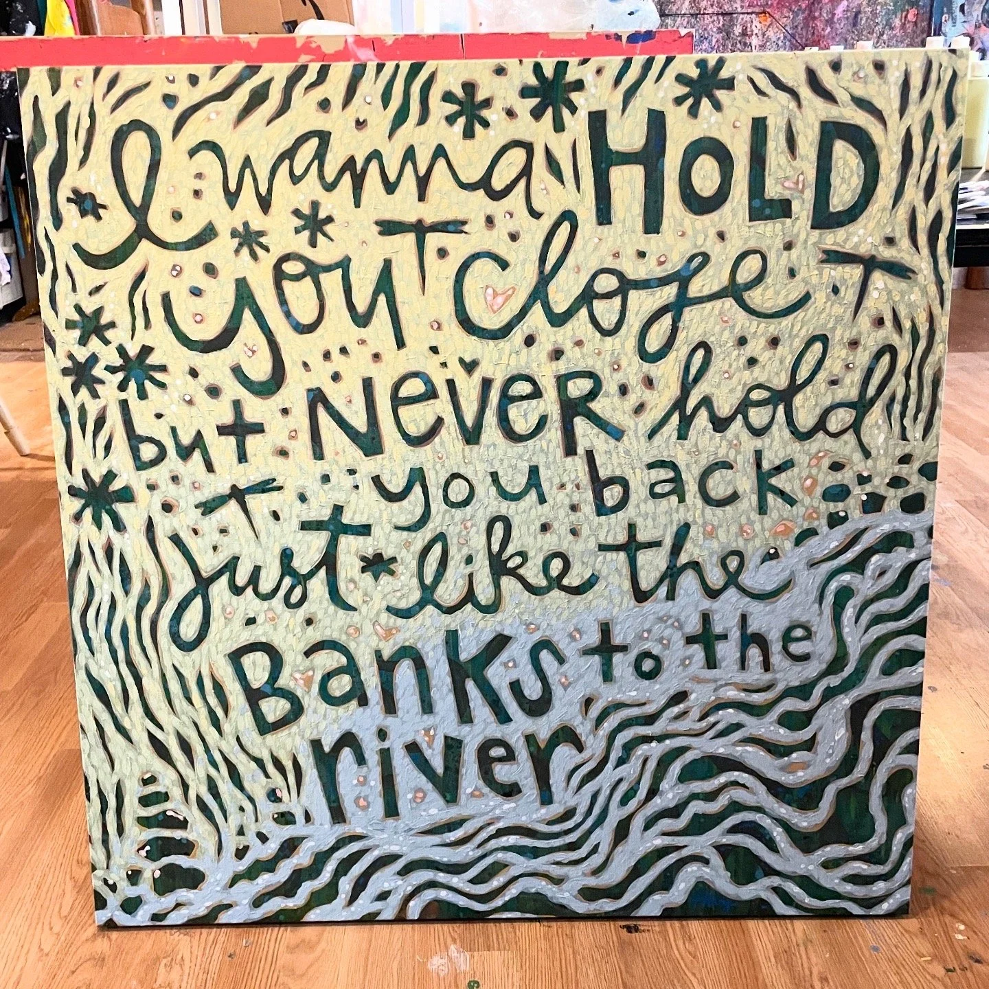 Large acrylic negative space painting, family song, commission