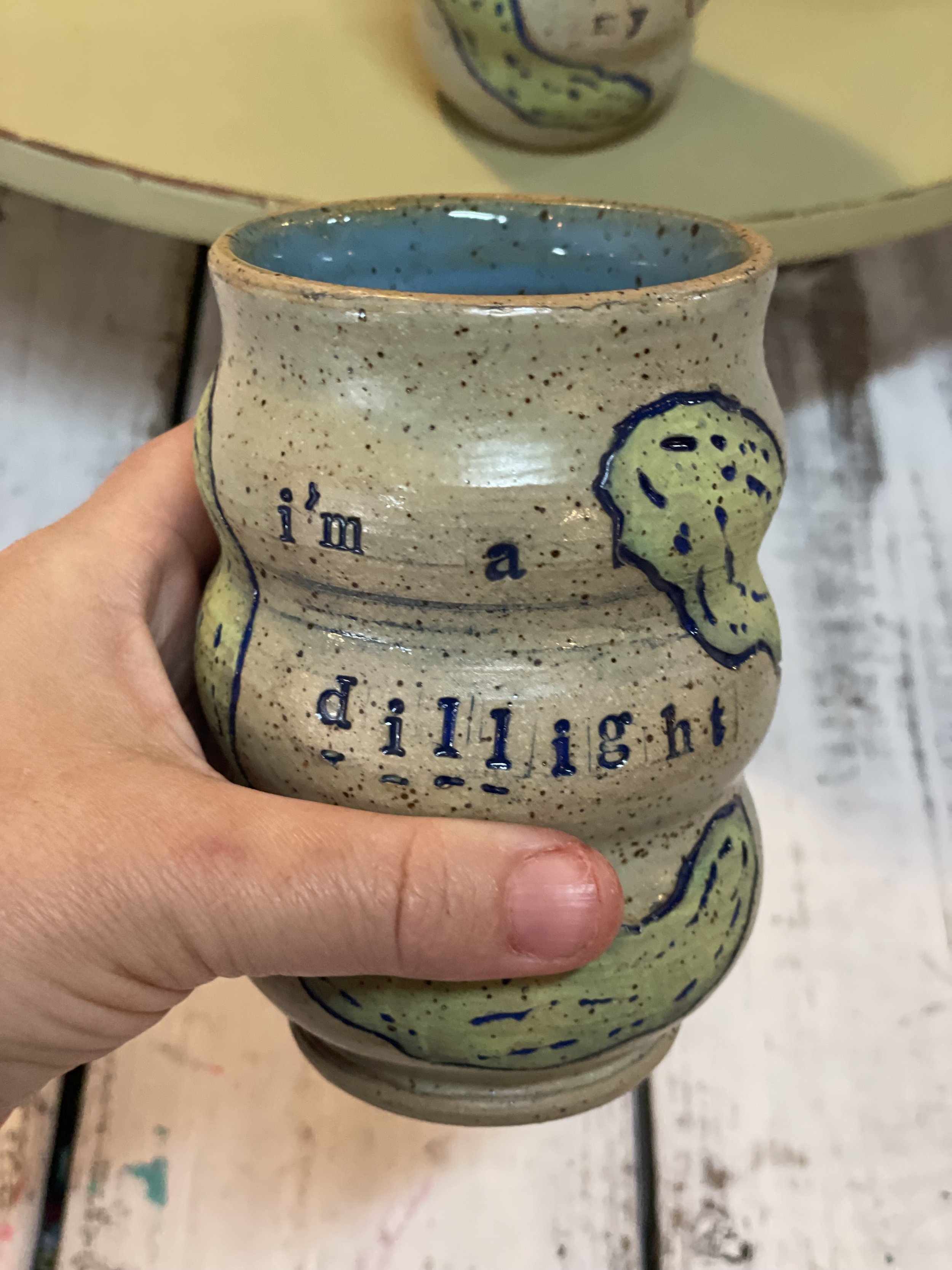 stoneware clay hand carved mug